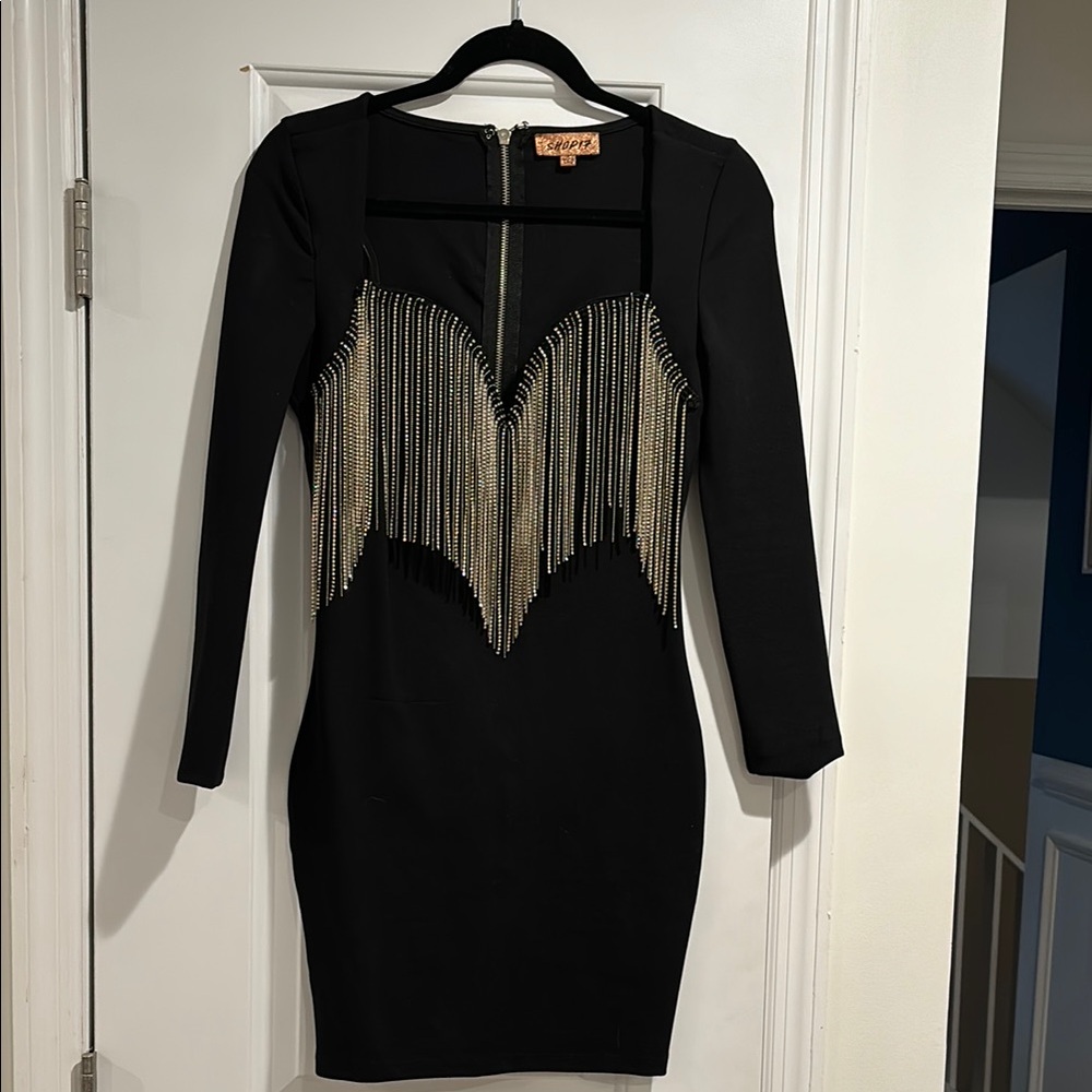 Black Bodycon Dress with  Embellishments